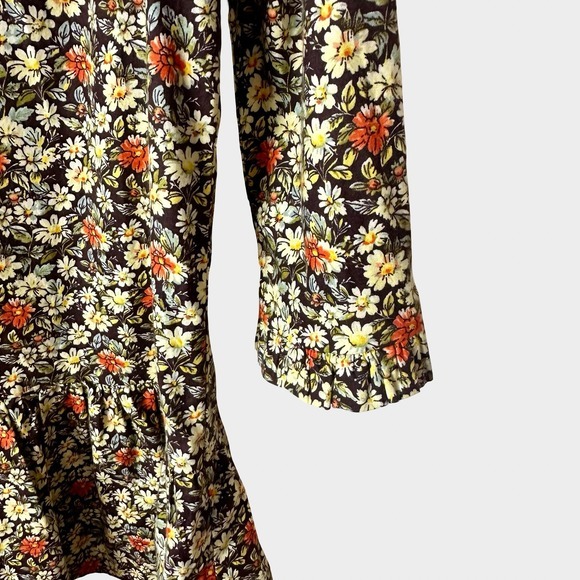Free People The Avenue Brown Floral Ruffle Mini Dress Cut Out Back‎ M Boho - Picture 5 of 13
